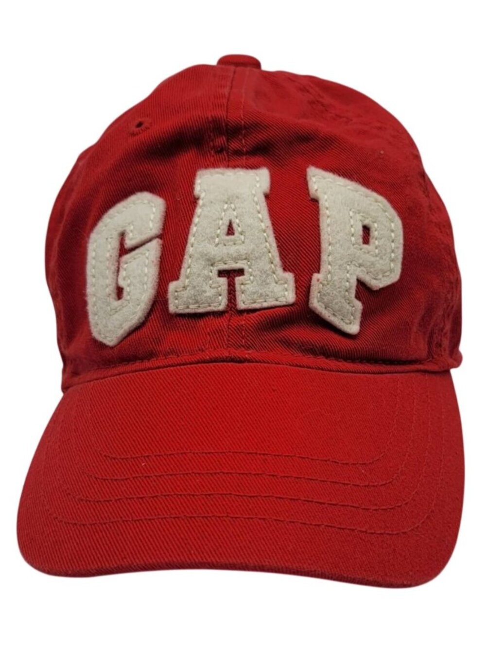 GAP Kids Baseball Hat Red Small Medium Applique White Spell Out Hook Loop Logo